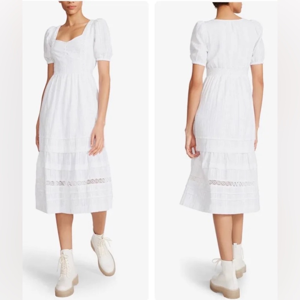 Betsey Johnson Speckled Cotton Jacquard Sweetheart Puff Sleeve Midi Dress